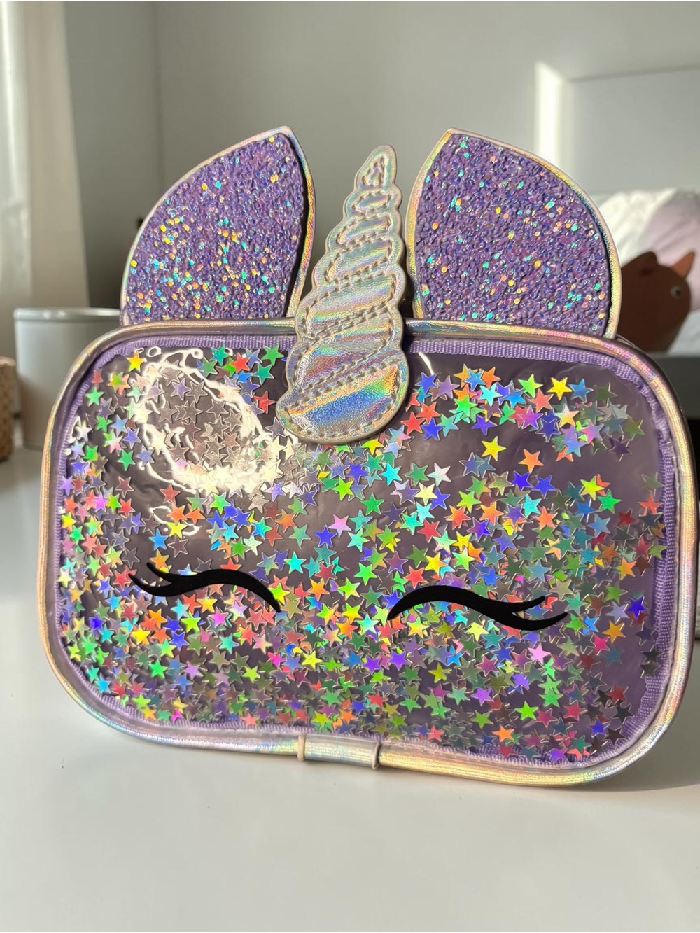 Cat & Jack Purple Unicorn Star Glitter Belted Bag or Crossbody- glitter encased